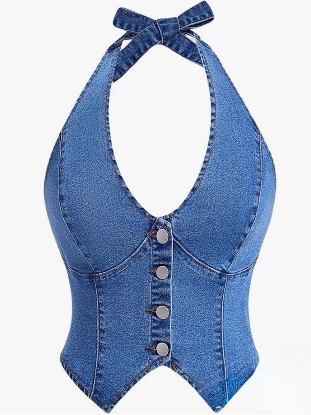 Women's Size Small Halter Denim Tank Top Button Down Backless Jean Crop Tops